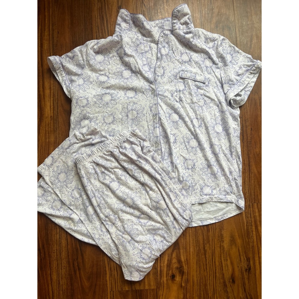 Croft & Barrow Pajama Set Women XL Purple Floral Cotton Blend Sleepwear